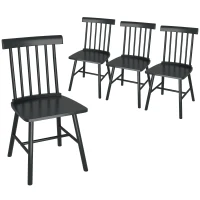 HOMCOM Dining Chairs Set of 4, Farmhouse Wood Kitchen Chairs with Rubber Wood Frame, Spindle Back for Dining Room, Black(m-2)