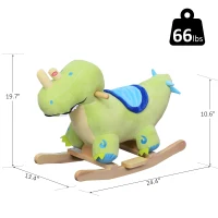 Qaba Kids Plush Ride-On Rocking Horse Toy Dinosaur Ride on Rocker Green with Realistic Sounds(m-3)