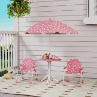 Qaba Kids Picnic Table, Kids Table and Chair Set with 2 Folding Chairs and Umbrella for Backyard, Garden, Patio, Pink(m-2)