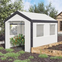 Outsunny 10' x 7' x 7' Greenhouse, Walk-in Outdoor Tunnel Green House with PE Cover, Steel Frame, 2 Roll-Up Zipper Doors & 4 Windows for Flowers, Vegetables, Tropical Plants, White(m-2)