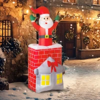 Outsunny 7FT Christmas Inflatable Santa in Chimney Up and Down, Blow Up Decoration with Built-in LED Lights for Indoor Party(m-10)