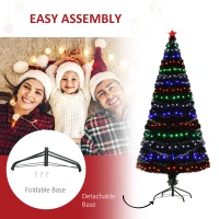 HOMCOM 6ft Tall Fir Artificial Christmas Tree with Realistic Branches, 230 Multi-Color Fiber Optic LED Lights and 230 Tips, Black(m-7)