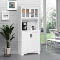 HOMCOM Storage Cabinet with Adjustable Shelves and Microwave Space, Kitchen Hutch, 70" Pantry Cabinet with Glass Framed Door, W(m-2)