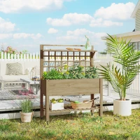 Outsunny 41" Raised Garden Bed Mobile Elevated Wooden Planter Box Stand with Wheels, Trellis and Storage Shelf, Dark Brown(m-8)