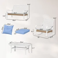 Outsunny 4-Piece Patio Furniture Set with Rocking Chairs & Loveseat, Coffee Table, Cushions for Backyard, Lawn and Pool, Blue(m-3)