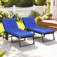 Outsunny Folding Chaise Lounge Chair Outdoor Tanning Chair Set of 2 with 5-Position Backrest, Cushions, Side Pocket, Gray/Blue(m-9)