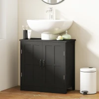 kleankin Bathroom Sink Cabinet, Pedestal Sink Cabinet with Adjustable Shelf, Black(m-2)