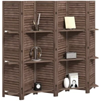 HOMCOM 6 Panel 67" Tall Wood Privacy Screen Room Divider with 3 Shelves and Folding Storage for Bedroom, Walnut(m-1)