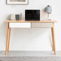 Modern Computer Desk with Gap Design and Rounded Corners, Durable Work Desk with 2 Drawers, 47″ L x 22″ W x 29.5″ H, Natural(m-4)