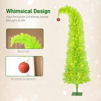 HOMCOM 7 ft Whimsical Christmas Tree, Pencil Xmas Tree with Red Ball, Metal Base, Prelit with 250 LED Lights(m-5)