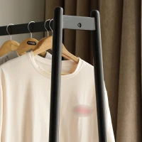 Solid Oak Clothes Rack with Handcrafted Rattan Hangers, Standing Garment Rack for Clothes, Bags & Shoes, 27.5″ L x 18″ W x 65″ H, Black(m-6)