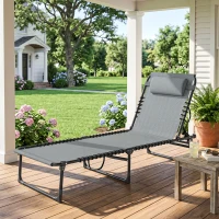 Outsunny Folding Lounge Chair, Adjustable Chaise Lounge with Headrest, Reclining Lounger Cot for Camping, Hiking, Light Grey(m-1)