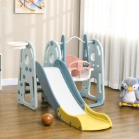 Qaba 4 in 1 Toddler Slide and Swing Set with Adjustable Seat Height and Basketball Hoop, Freestanding Kids Climber Slide Playset with Basket Ball for Indoor Playground 18-60 Months(m-10)