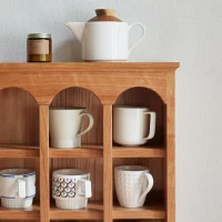 Solid Cup Storage Rack with Ample Shelving & Eco-Friendly Finish, Durable Cabinet for Dining Space, 24.5″ L x 6″ W x 22″ H, Natural Cherry(m-5)