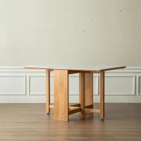 Solid Oak Extending Dining Table with Faux Rock Slab Top, Space-Saving Kitchen Table for 4-6 People, 559″ L x 31.5″ W x 29.5″ H, Light Oak(m-7)