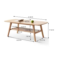 Heavy-Duty Coffee Table with 2-Tier Storage Shelf & Rounded Corners, Safe Center Table for Living Room, 31.5″ L x 19.5″ W x 17.5″ H, Oak(m-3)