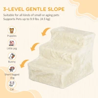 PawHut 3-Step Dog Ramp for Sofa, Bed, and Couch, Pet Steps Ladder with Removable Cover, Beige(m-4)