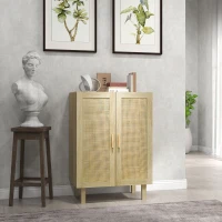 HOMCOM Boho Sideboard, Buffet Cabinet with Storage, Accent Cabinet with 2 Rattan Doors and Adjustable Shelves, Natural(m-1)