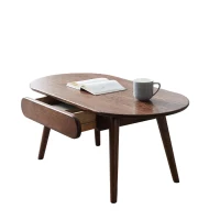 Compact Coffee Table with Storage Drawers and Rounded Edges, Sturdy Center Table with Handle-Free Design, 39.5″ L x 22″ W x 16.5″ H, Oak(m-8)