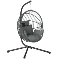 Outsunny Metal Stand Hanging Egg Chair, with Full Body Padded Seat - Grey(m-11)