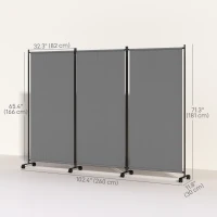 Outsunny Folding Room Divider with Castor Wheels, Rolling Privacy Screen for Home Office Bedroom, 6ft Tall(m-3)