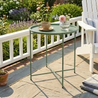 Outsunny 18" Outdoor Side Table with Removable Tray and Folding Legs, Indoor Outdoor for Balcony, Porch, Green(m-1)