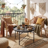 HOMCOM Coffee Table for Living Room, 24" Round Center Table with Hammered Tray Top and Metal Frame for Bedroom, Black(m-7)