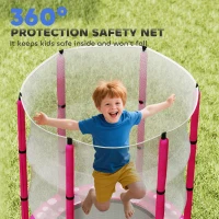 Qaba 55" Toddler Trampoline with Safety Enclosure Net, for Indoor Outdoor Use, Ages 3-6 Years, Pink(m-7)