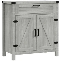 HOMCOM Farmhouse Kitchen Storage Cabinet, Sideboard Buffet Cabinet with 2 Rustic Barn Doors and Drawer, Grey(m-2)