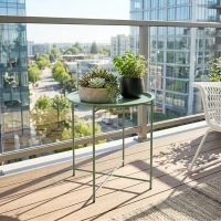 Outsunny 18" Outdoor Side Table with Removable Tray and Folding Legs, Indoor Outdoor for Balcony, Porch, Green(m-10)