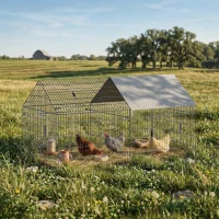 PawHut Metal Chicken Coop, Large Chicken Run with Water-Resistant & Anti-UV Cover for 2-3 Hens, Outdoor Hen House with 4 Doors(m-8)