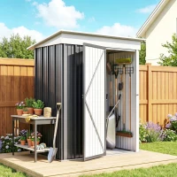 Outsunny Outdoor Sheds Storage, Small Steel Lean-to Shed with Adjustable Shelf, Lock, Gloves, 5' x 3' x 6', Dark Gray(m-10)