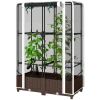 Outsunny Raised Garden Bed with Trellis, 46.5" Tomato Cage with Crop Cage, Self Watering Planter Box with Drainage Holes, White(m-1)