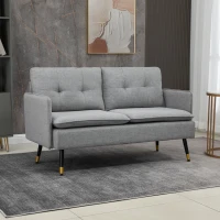 HOMCOM 55" Loveseat Sofa, Linen Love Seat w/ S spring, Steel Legs and Button Tufting, Small Couch for Living Room, Grey(m-1)