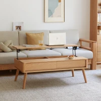 Versatile Lift-Top Coffee Table with Hidden 3-Compartment Storage, Practical Center Table with Elevating Work Surface, 39.5″ L x 23.5″ W x 17.5″ H, Natural Wood(m-8)