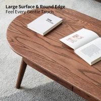 Solid Coffee Table with Modern Oval Top and Rounded Corners, Sturdy Center Table with 2 Storage Drawers, 47″ L x 22″ W x 16.5″ H, Walnut(m-5)