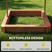 Outsunny Wooden Sandbox with Cover, Kids Sandbox Outdoor with Adjustable Canopy and Seats for Backyard, Beach, Dark Brown(m-5)