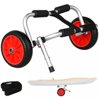 Soozier Kayak Cart, Foldable Canoe Trolley Cart with 10'' Solid Tires, Nonslip Support Foot & Tie-Down Straps, for Kayaks Canoes Paddleboards Float Mats Boats, Aluminum Frame(m-2)