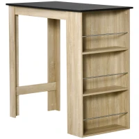 HOMCOM Bar Table Counter Height Dining Table with 3 Storage Shelves for Kitchen, Dining Room, Living Room, Natural(m-2)