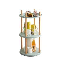 3-Tier Rotating Bookcase with Solid Beech Support Rod, Space-Saving Bookshelf with 6 Bookends, 16.5″ L x 16.5″ W x 33″ H, Blue(m-12)