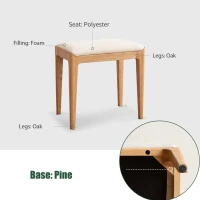 Solid Stool with Stain-Resistant Fabric & High-Density Foam, Space-Saving Bench for Vanity or Bedroom, 16.5″ L x 12″ W x 16.5″ H, Natural(m-8)