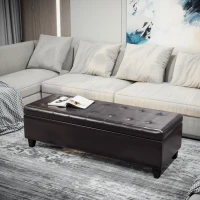 HOMCOM Storage Ottoman Bench, Foot Rest with Solid Wood Legs, 51 Inches PU Leather Storage Chest for Living Room, Brown(m-1)