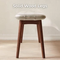 Solid Upholstered Dining Bench with Top-Grain Cowhide Leather Seat, Versatile Stool for Entryway, 51″ L x 12.5″ W x 17.5″ H, White+Walnut(m-6)
