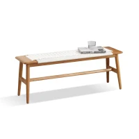 Solid Dining Bench with Handwoven Cane Seat, Versatile Wood Bench for Dining Room or Bedroom, 31.5″ L x 12″ W x 16″ H, White(m-6)