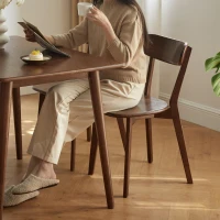 Set of 2 Dining Chairs with Curved Ergonomic Back, Comfortable Side Chairs with Wide Seat, 19.5″ L x 18.5″ W x 31.5″ H, Walnut(m-8)