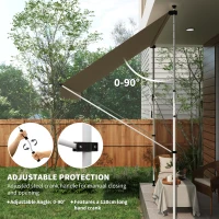 Outsunny 10x5ft Manual Retractable Awning, Patio Sun Shade Canopy Shelter with 5.6-9.2ft Support Pole, Water Resistant UV Protector, for Window, Door, Porch, Deck, Beige(m-6)