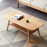 Sturdy Coffee Table with 2-Tier Storage Shelf & Wood‑Grain Top, Safe Center Table with Rounded Corners, 39.5″ L x 19.5″ W x 17.5″ H, Oak(m-5)