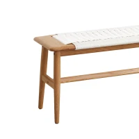 Solid Dining Bench with Handwoven Cane Seat, Versatile Wood Bench for Dining Room or Bedroom, 31.5″ L x 12″ W x 16″ H, White(m-5)