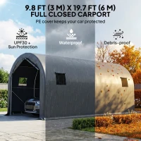 Outsunny 10' x 19' Heavy Duty Carport, Portable Garage Car Canopy Tent Shelter with Reinforced Galvanized Frame, Dark Grey(m-4)