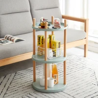 3-Tier Rotating Bookcase with Solid Beech Support Rod, Space-Saving Bookshelf with 6 Bookends, 16.5″ L x 16.5″ W x 33″ H, Blue(m-1)